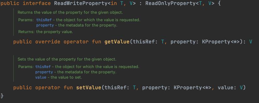 The image shows a Kotlin function that gets and sets the value of a property for a given object.