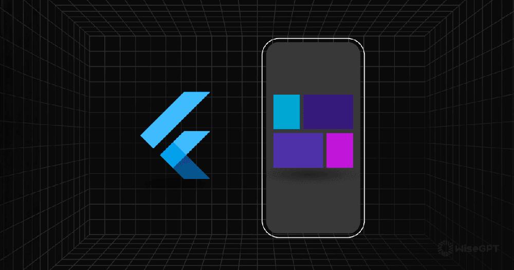The image shows the Flutter logo next to a smartphone with a responsive layout.
