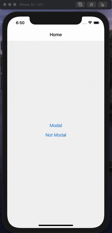 A screen with two buttons, one that says Modal and one that says Not Modal.