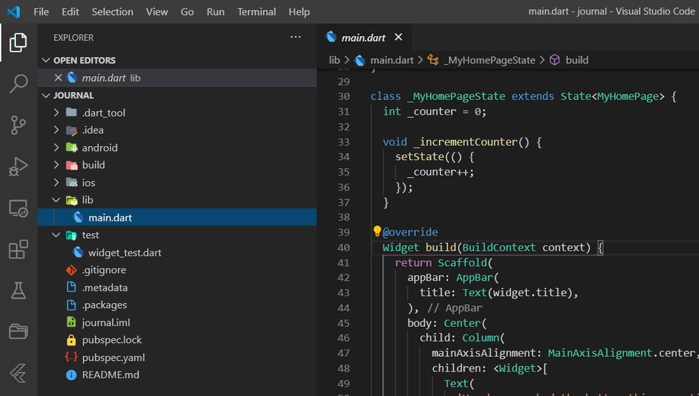 A screenshot of a Dart program in Visual Studio Code.