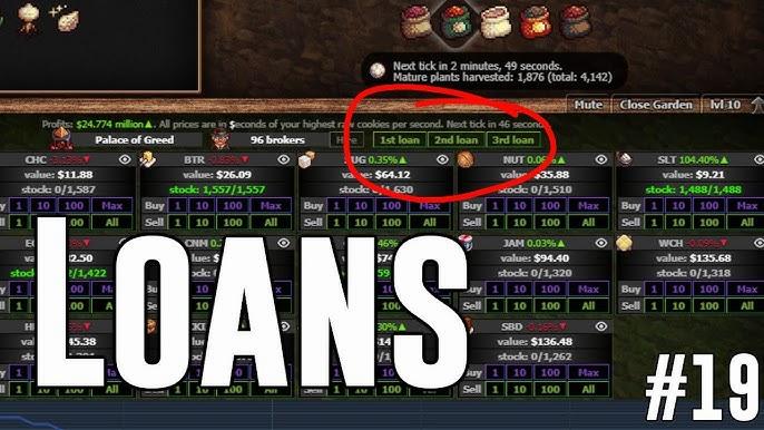 Screenshot of a Cookie Clicker game, showing the loans tab with 3 loans available.