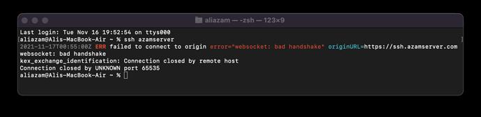 A terminal window with an error message about a bad handshake and a connection closed by a remote host.