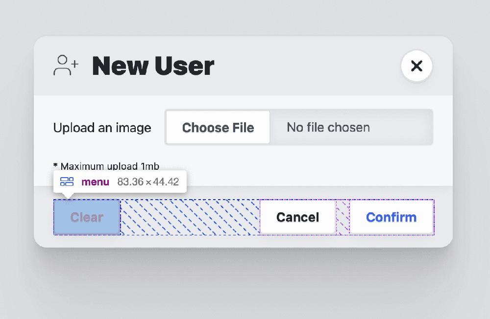 A modal window with a form to add a new user, with fields for an image, a file, and a menu.
