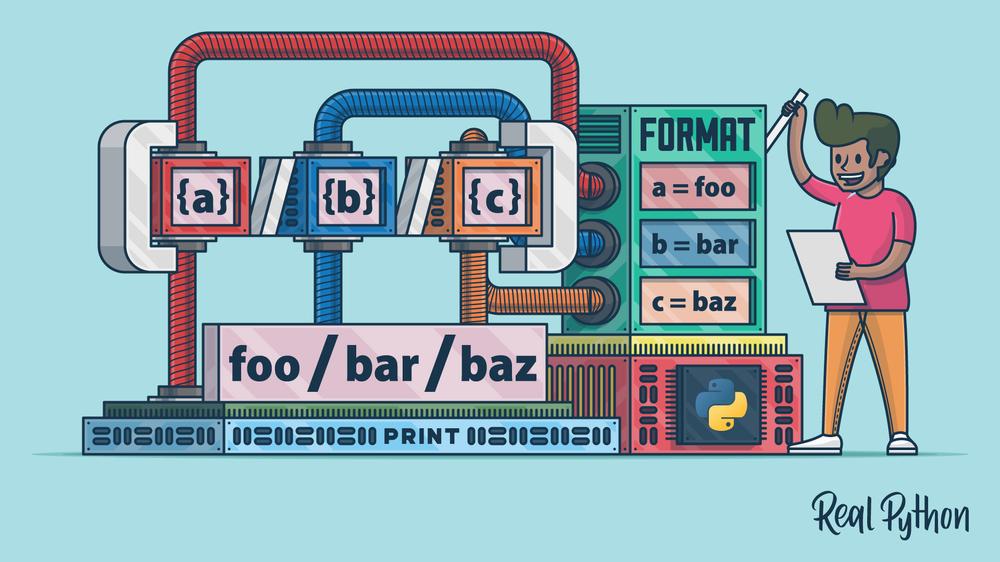 A person is standing next to a machine that is printing the words foo/bar/baz on a piece of paper.