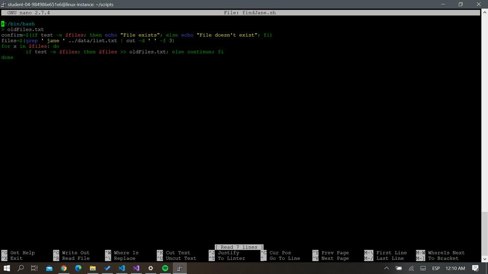 A screenshot of a terminal window with a script to find files containing the string jane.