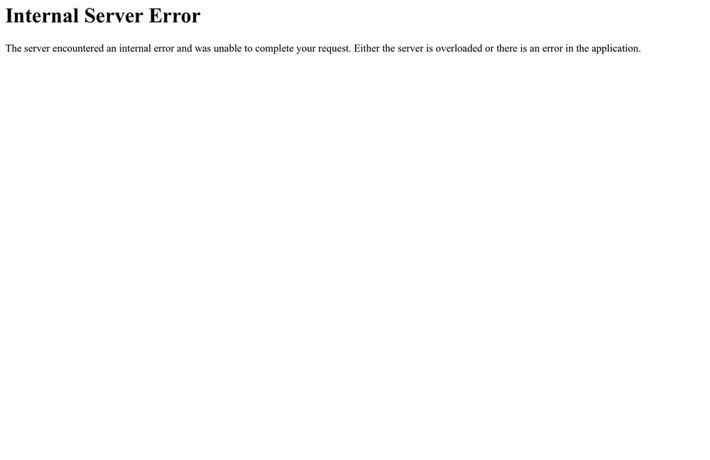 A plain text description of the image:
A web page with a message indicating an internal server error.
