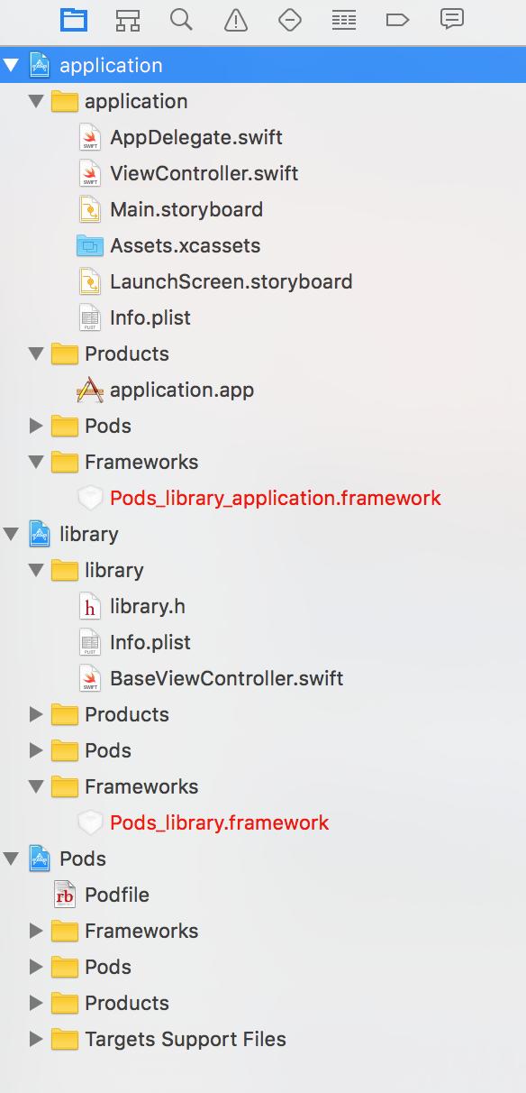 A screenshot of the Xcode project navigator, showing the project files and folders.