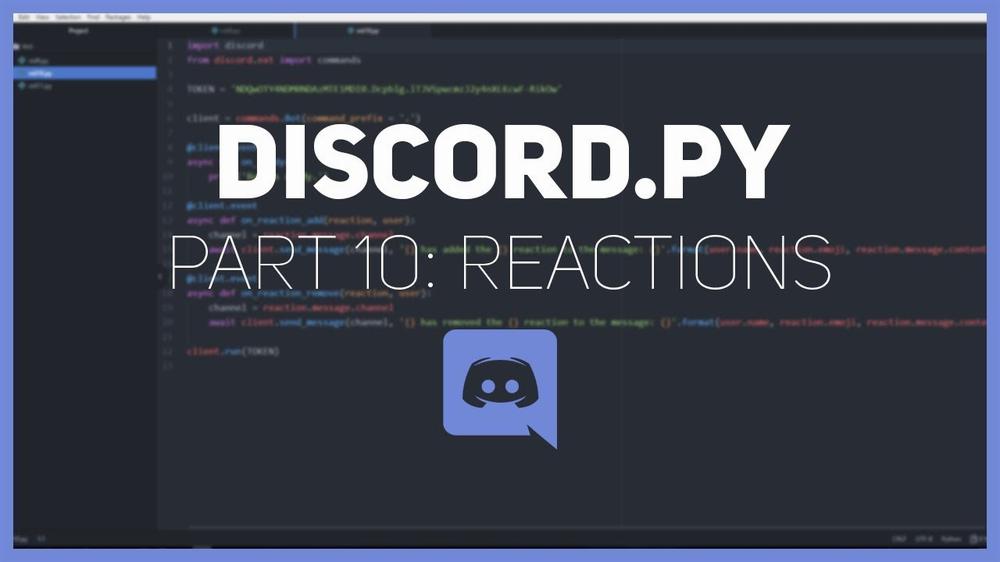 The image is the title card for a YouTube video about the Discord.py library for Python, and it shows a Discord logo and some Python code related to Discord.py.