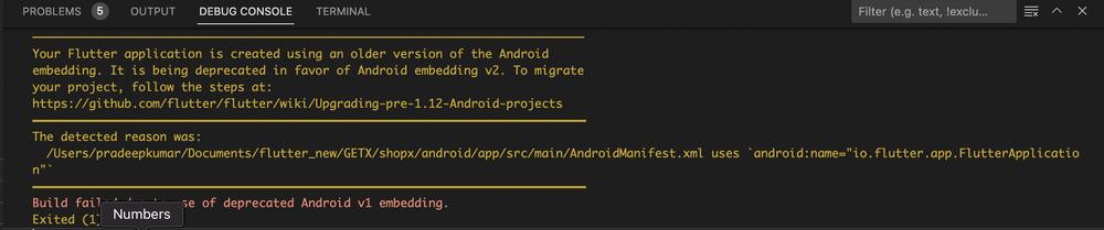 The image is a screenshot of an error message in Android Studio, which says the Flutter application is using an older version of the Android embedding and provides a link to migrate the project to the new version.