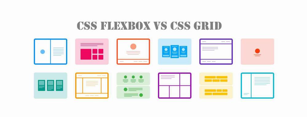 A comparison of layouts that can be achieved using CSS Flexbox and CSS Grid.