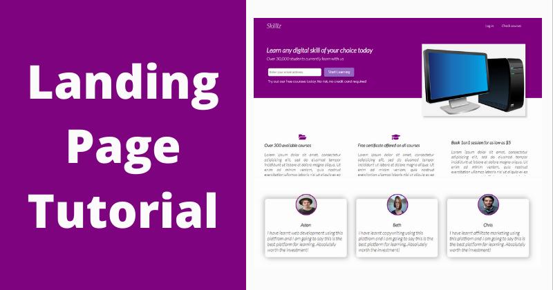 Purple landing page with a form to learn digital skills with Skilliz.