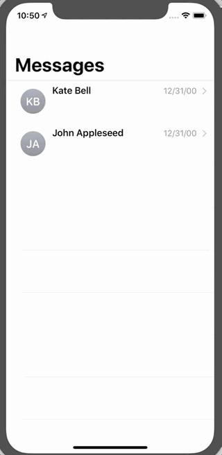 A list of text messages, the most recent from Kate Bell and John Appleseed.